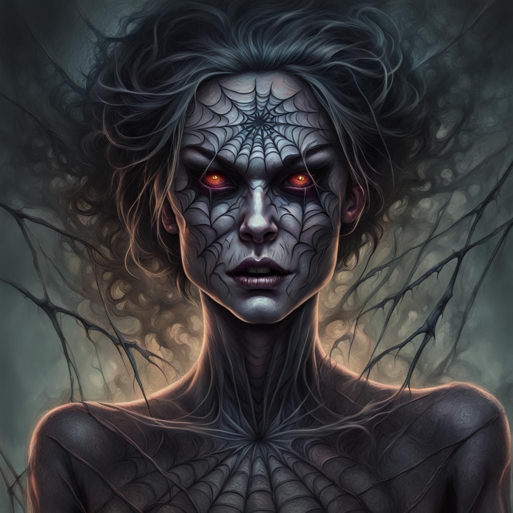 Angry Ghoul with Spider Tattoos, Surrealist Art