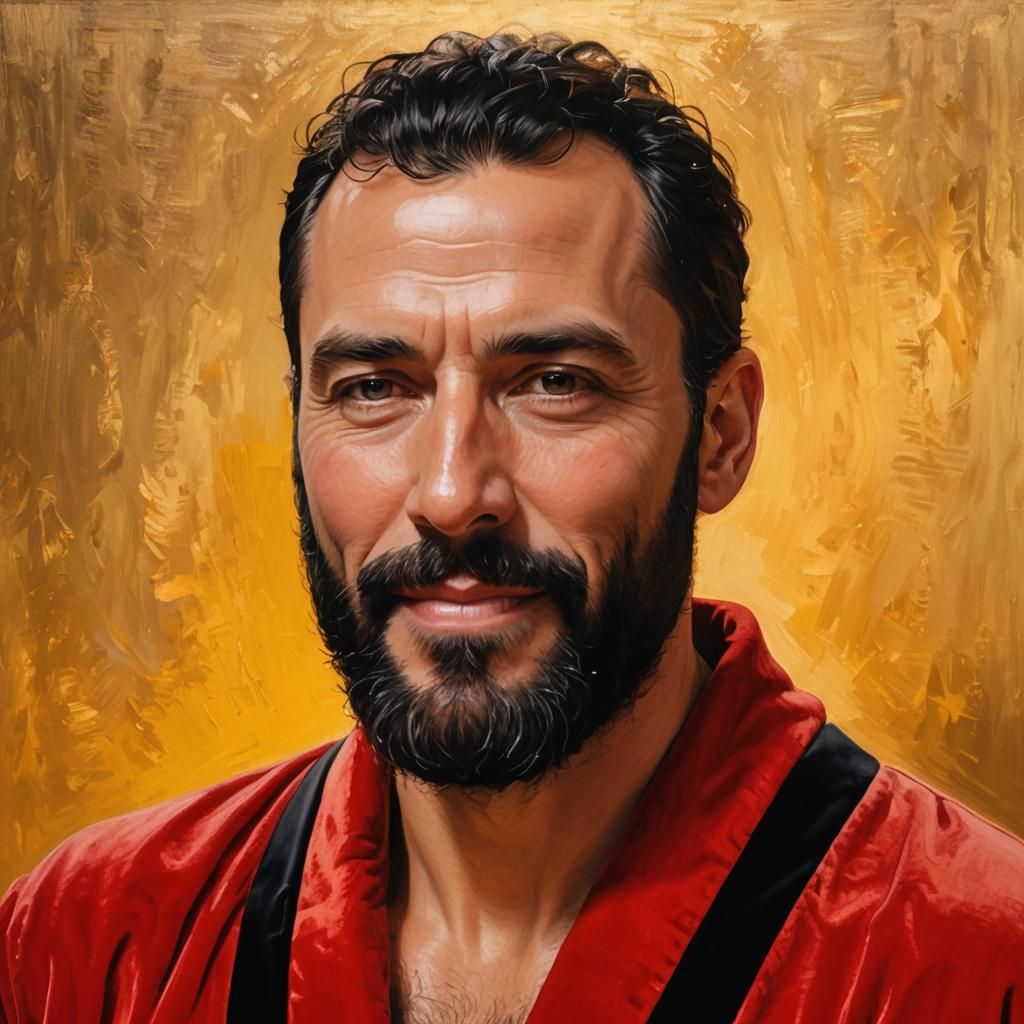 Bearded Man in Red Velvet Robe Portrait