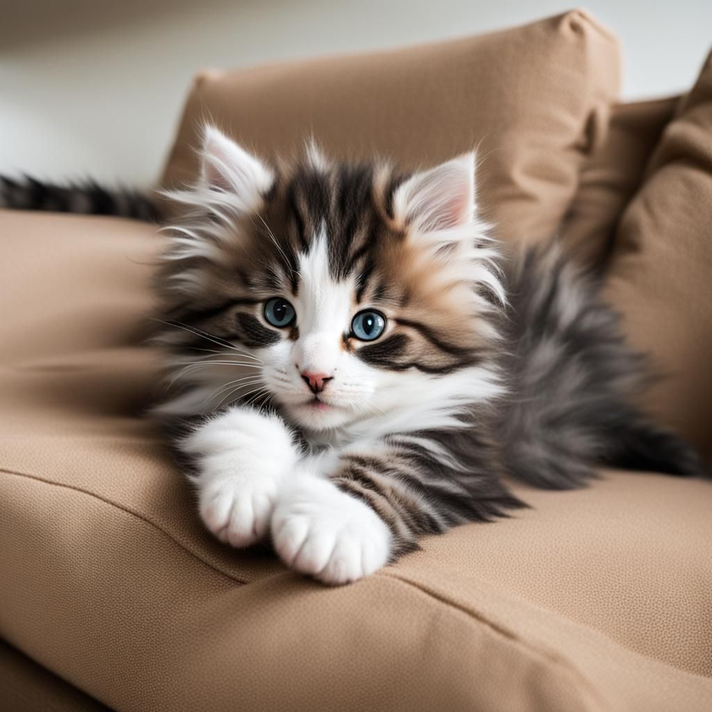 Cute Kitten Rolling on Sofa