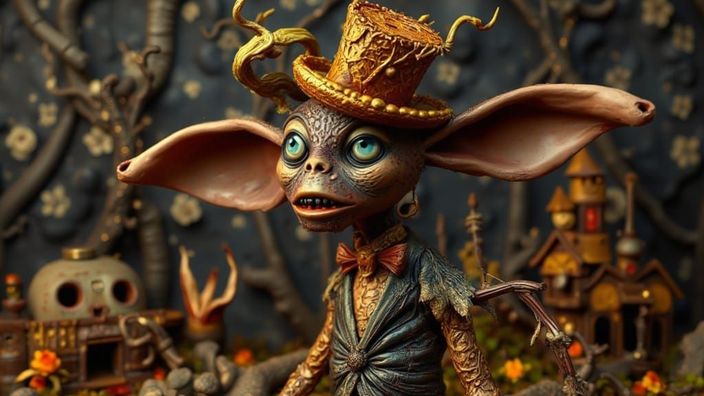 Whimsical Claymation Monster in Gothic Setting