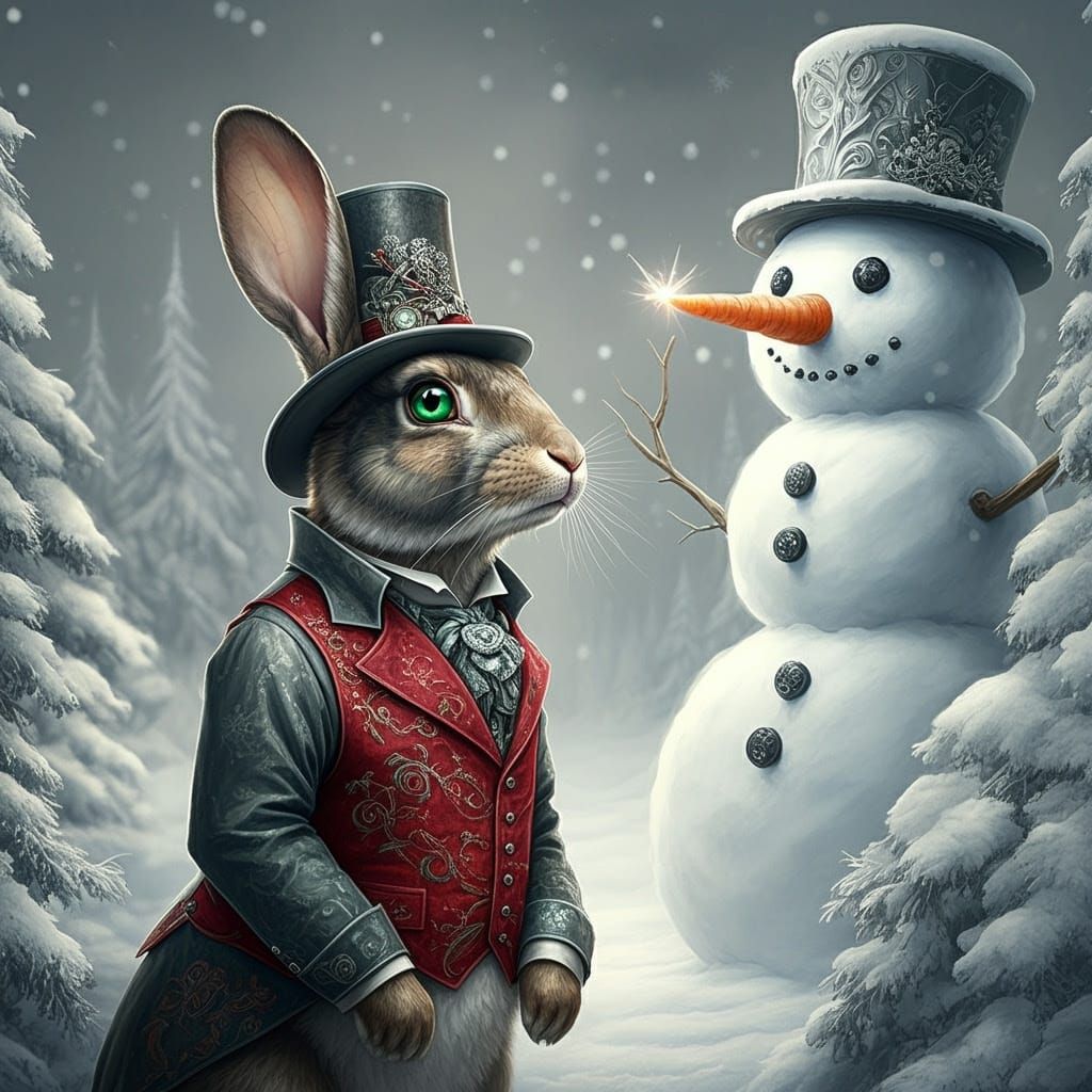 Surreal Rabbit in Winter Wonderland Scene