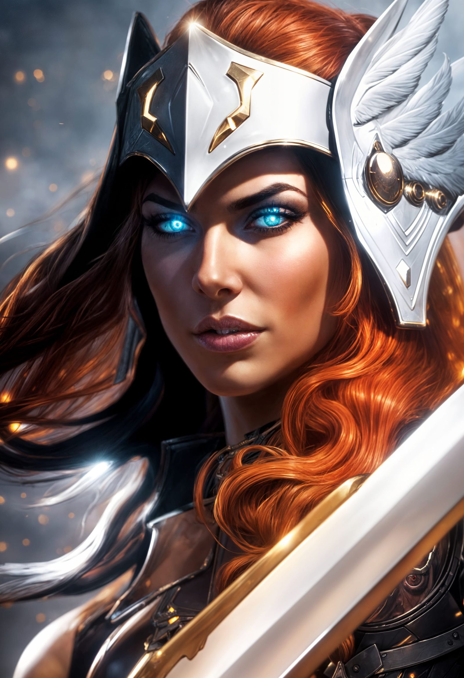 Valkyrie Portrait with Glowing Eyes, Dark Fantasy Art