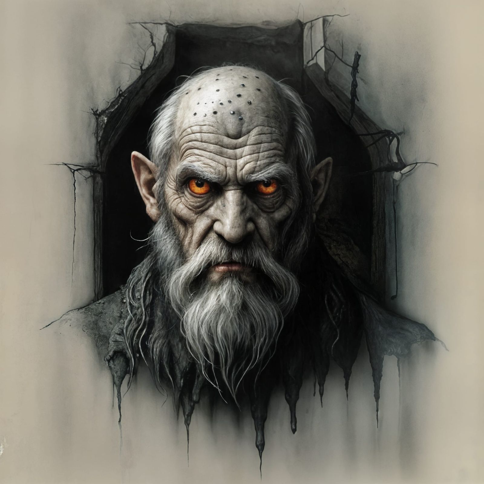 Lovecraftian Old Man in Stone Cell