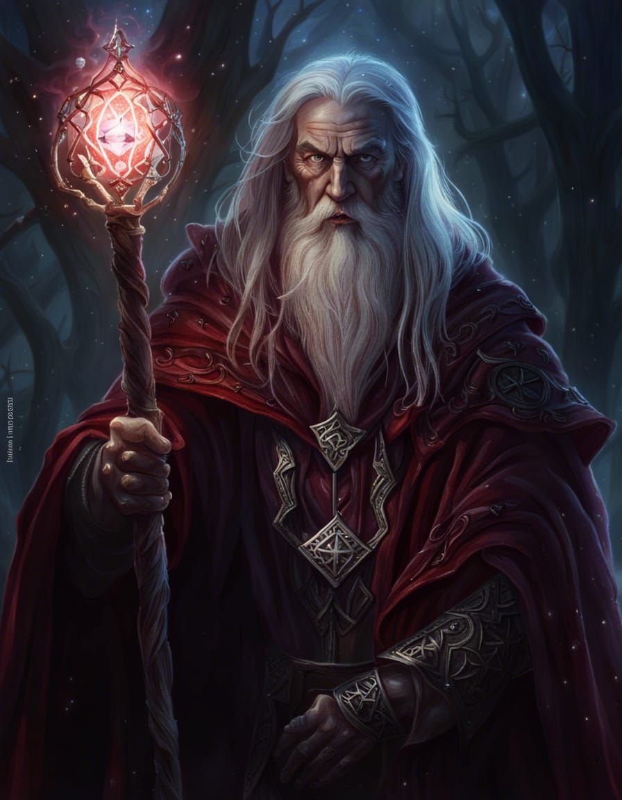 Wizard with Crystal Staff Fantasy Art