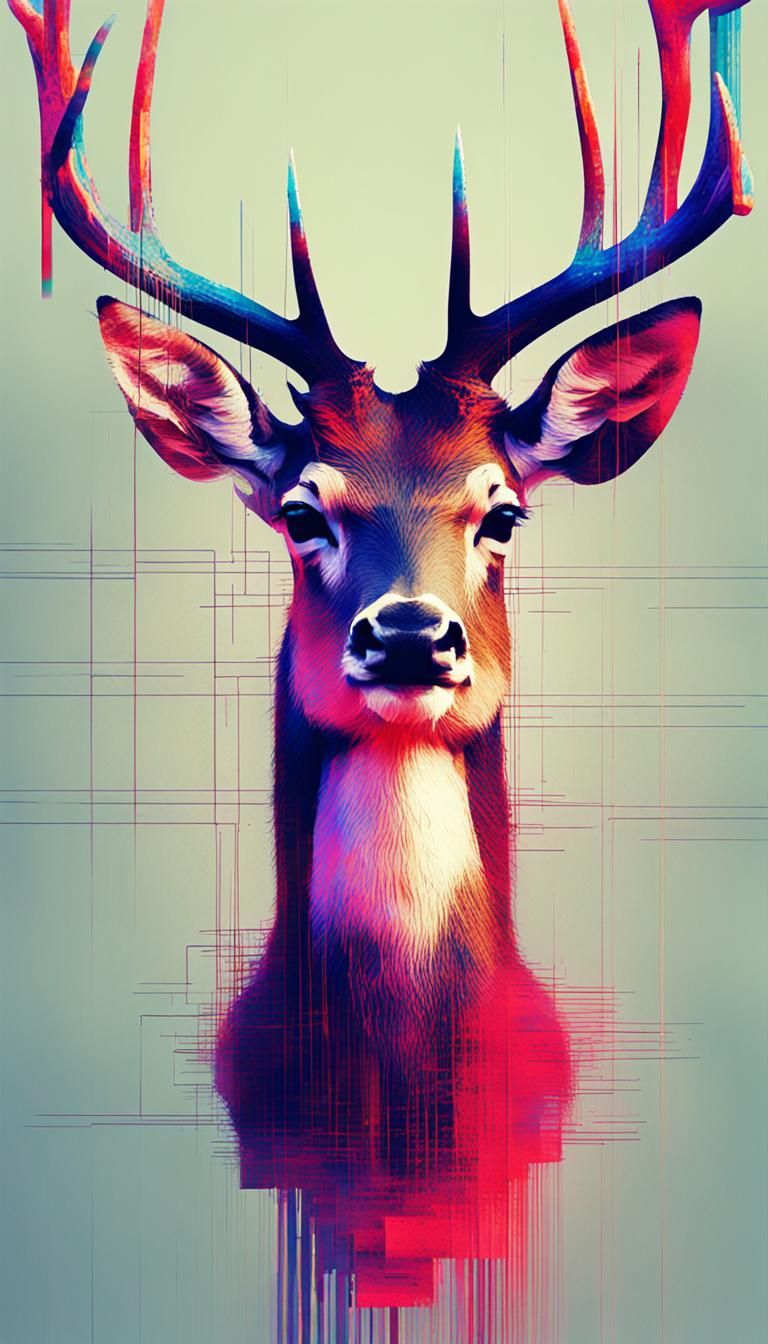 Digital Glitch Deer in Abstract Art Style