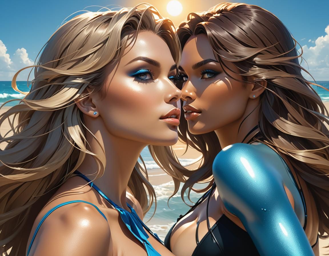 Bikini Models Sunbathing: Hyperdetailed Digital Portrait
