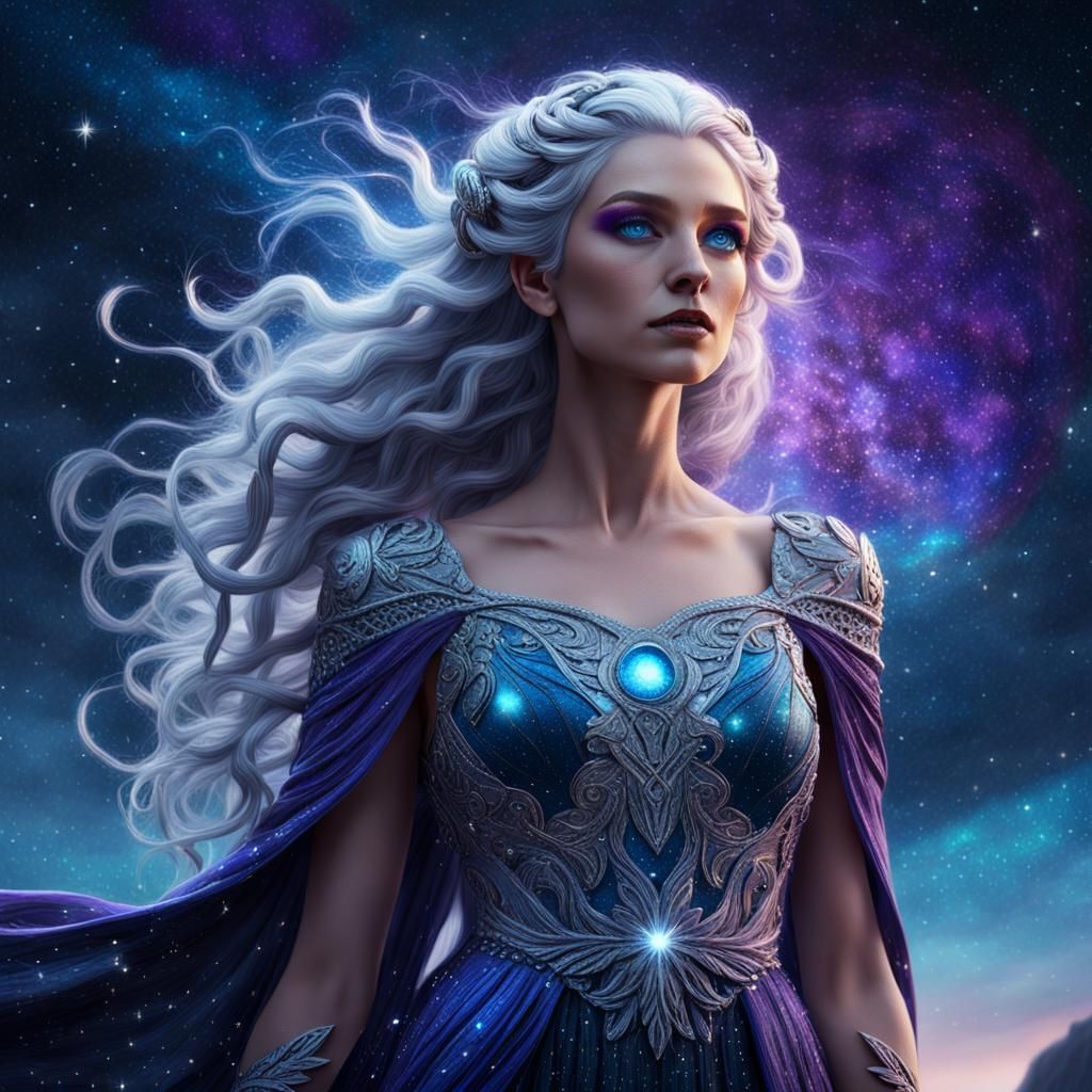 Nordic Goddess in Starry Night Sky