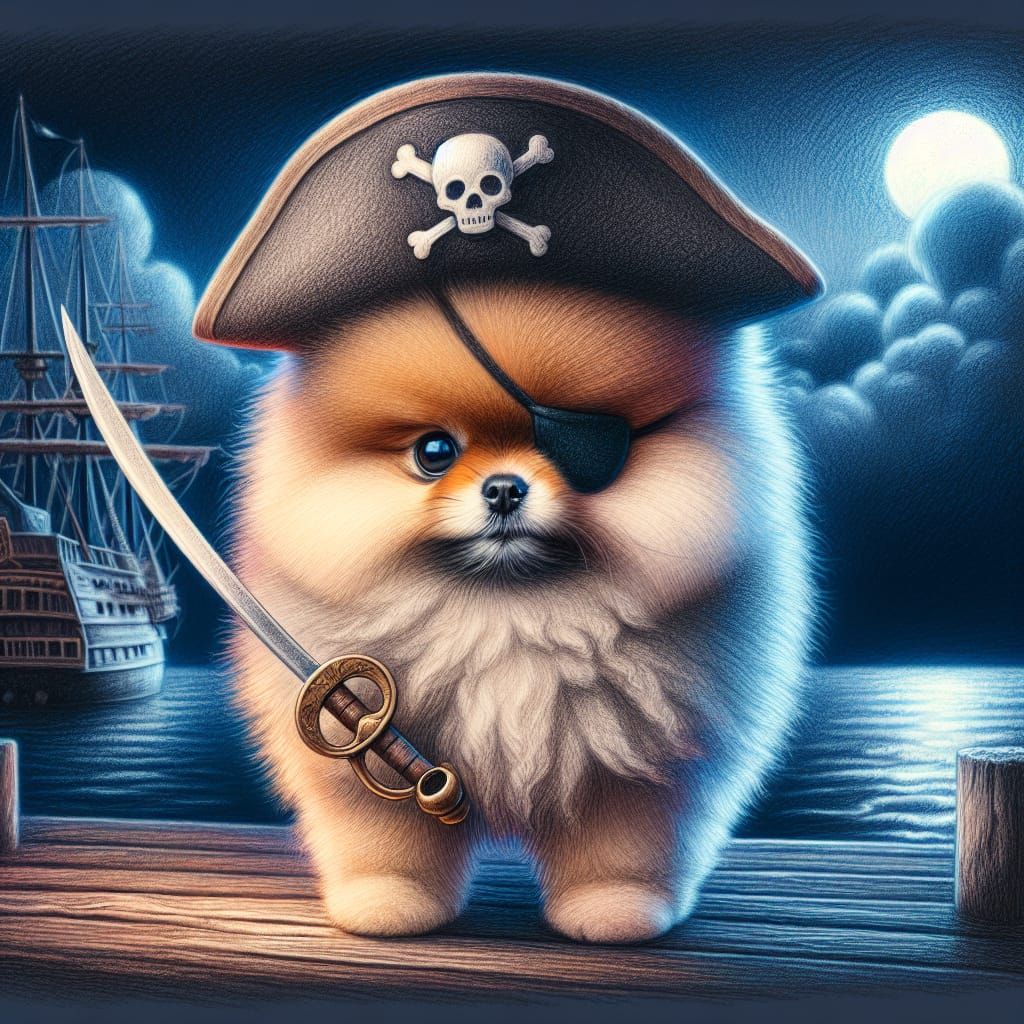 Fairy Tale Pirate Pomeranian on Pier