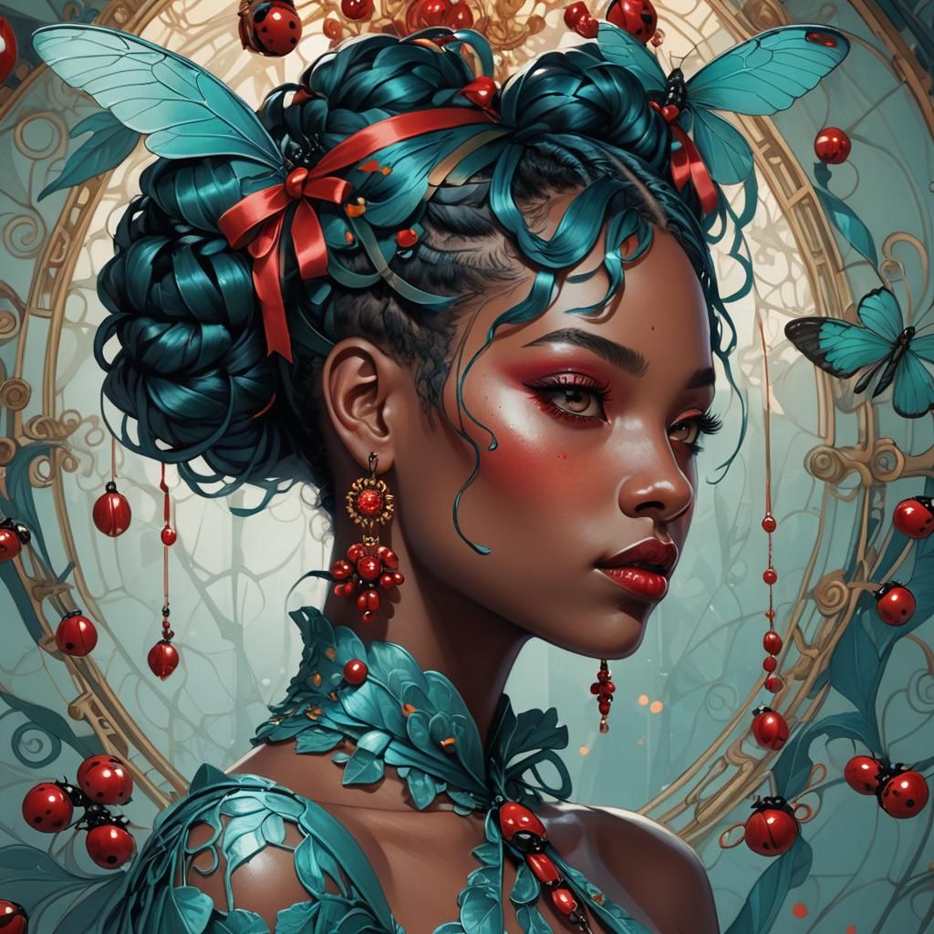 Ebony Girl with Dragonfly Wings: Digital Illustration