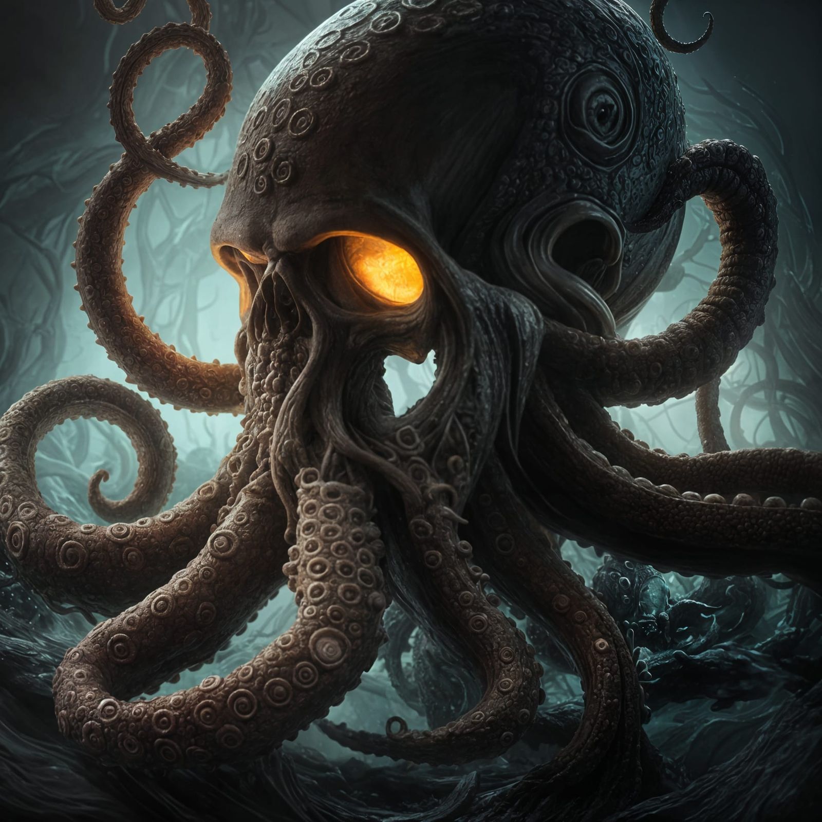 Cthulhu Skull with Tentacle Beard, 3D Render