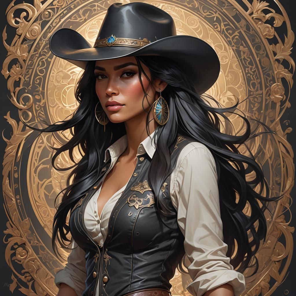 Latina Woman Portrait in Hyperdetailed Splash Art