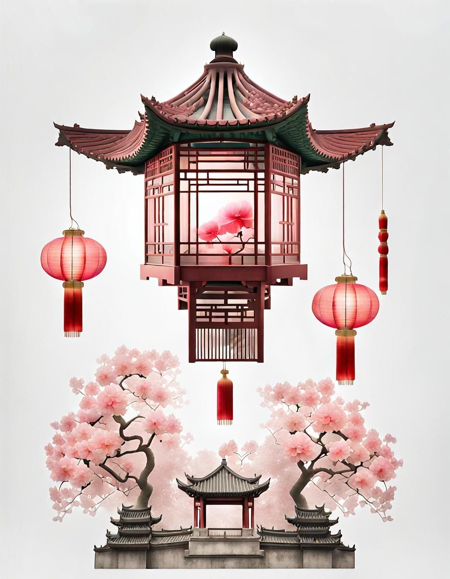 Double Exposure: Lantern, Sakura, and Zen Garden