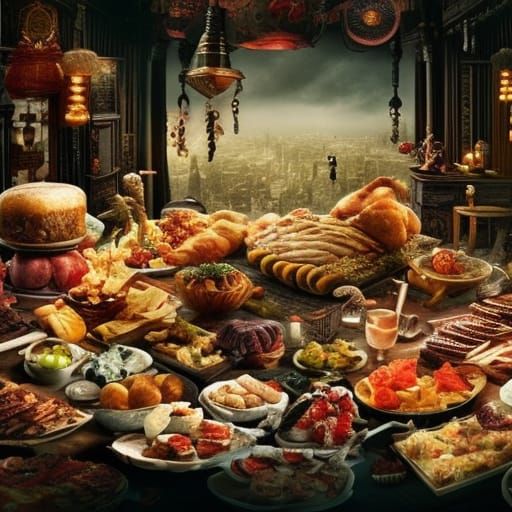 Sumptuous Food Display in Epic Cinematic Style