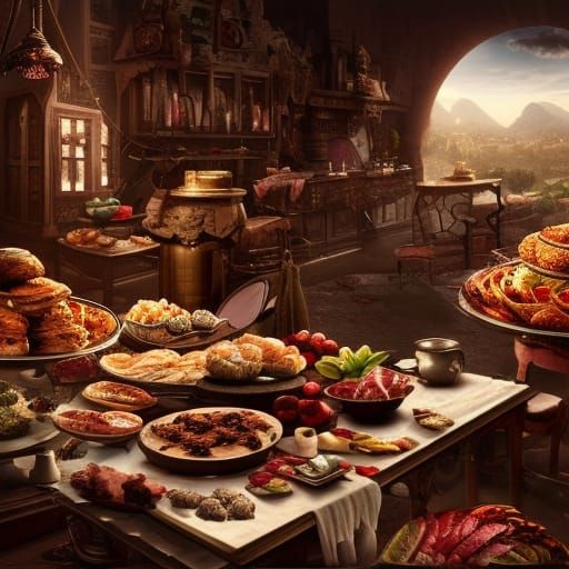 Epic Sumptuous Food in Maximalist Digital Painting