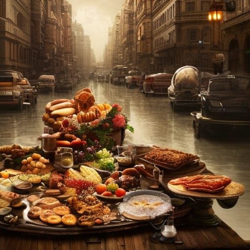 Epic Sumptuous Food in Digital Matte Painting Style