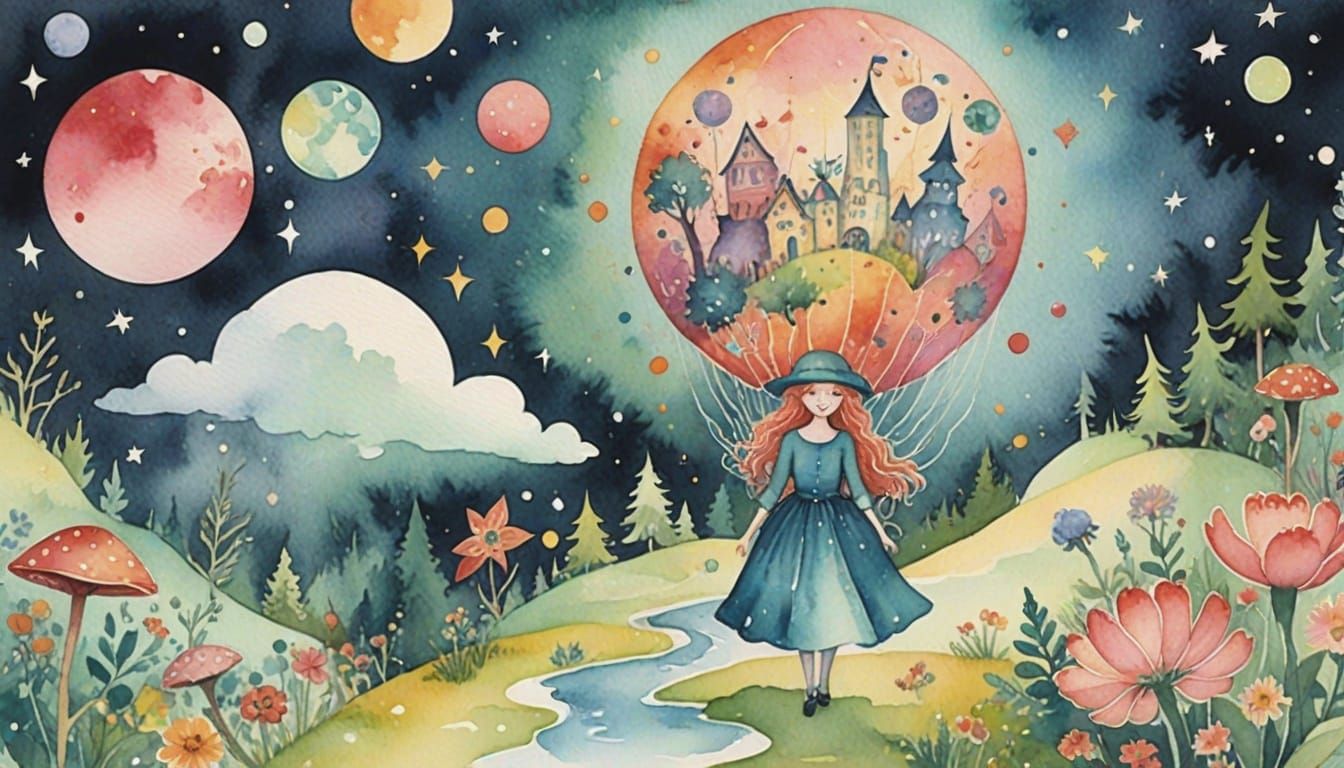 Enchanting Kidcore Scene in Watercolor Style