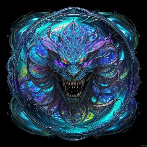 Breathtaking Hyperrealistic Fantasy Monster in Swirling Colo...