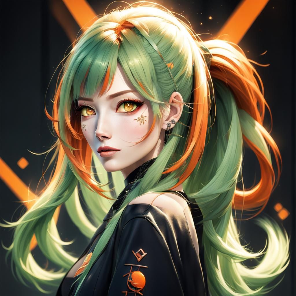 Green and Orange Split Hair Portrait