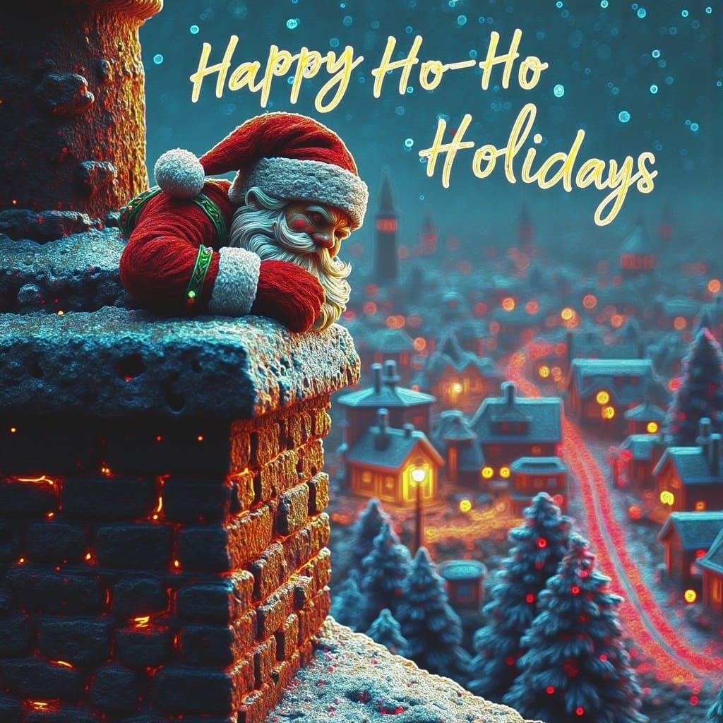 Vibrant Retro Holiday Scene in Neon Glitch Style