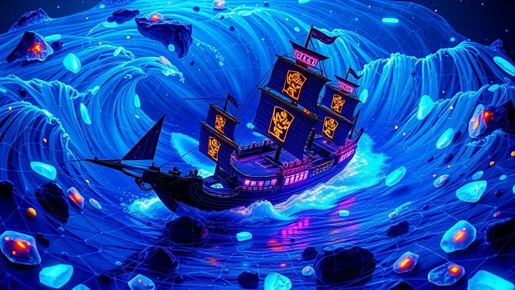 Bioluminescent Waterfalls with Asian Ships