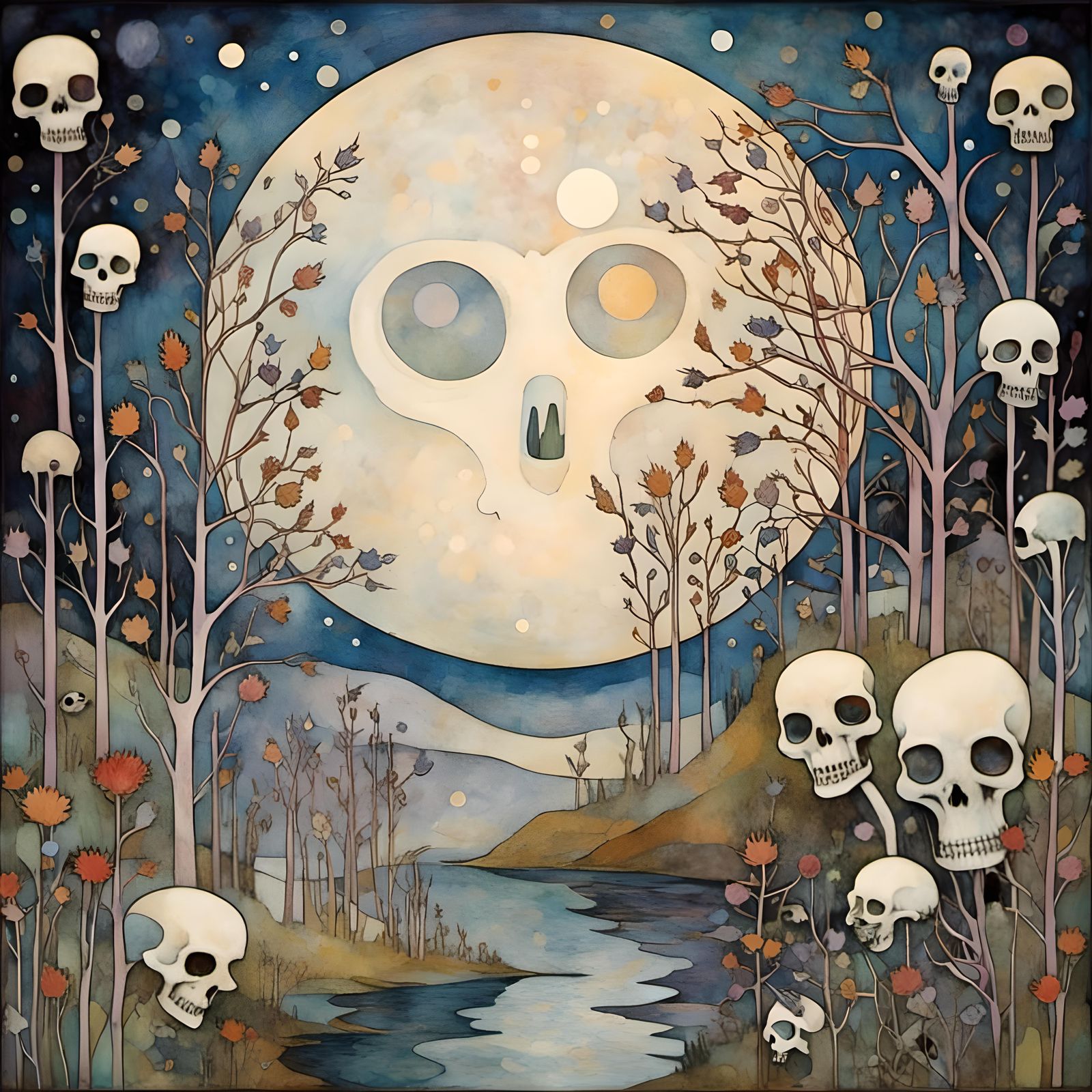 Gothic Skull Moon in Starry Night Sky