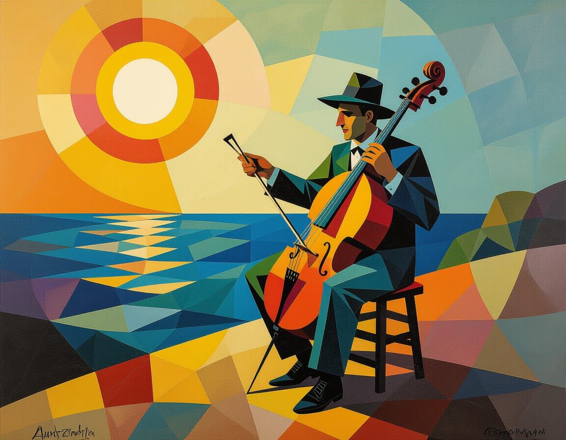 Hurdy-Gurdy Man Dancing With Nature In Vibrant Naive Art Sty...