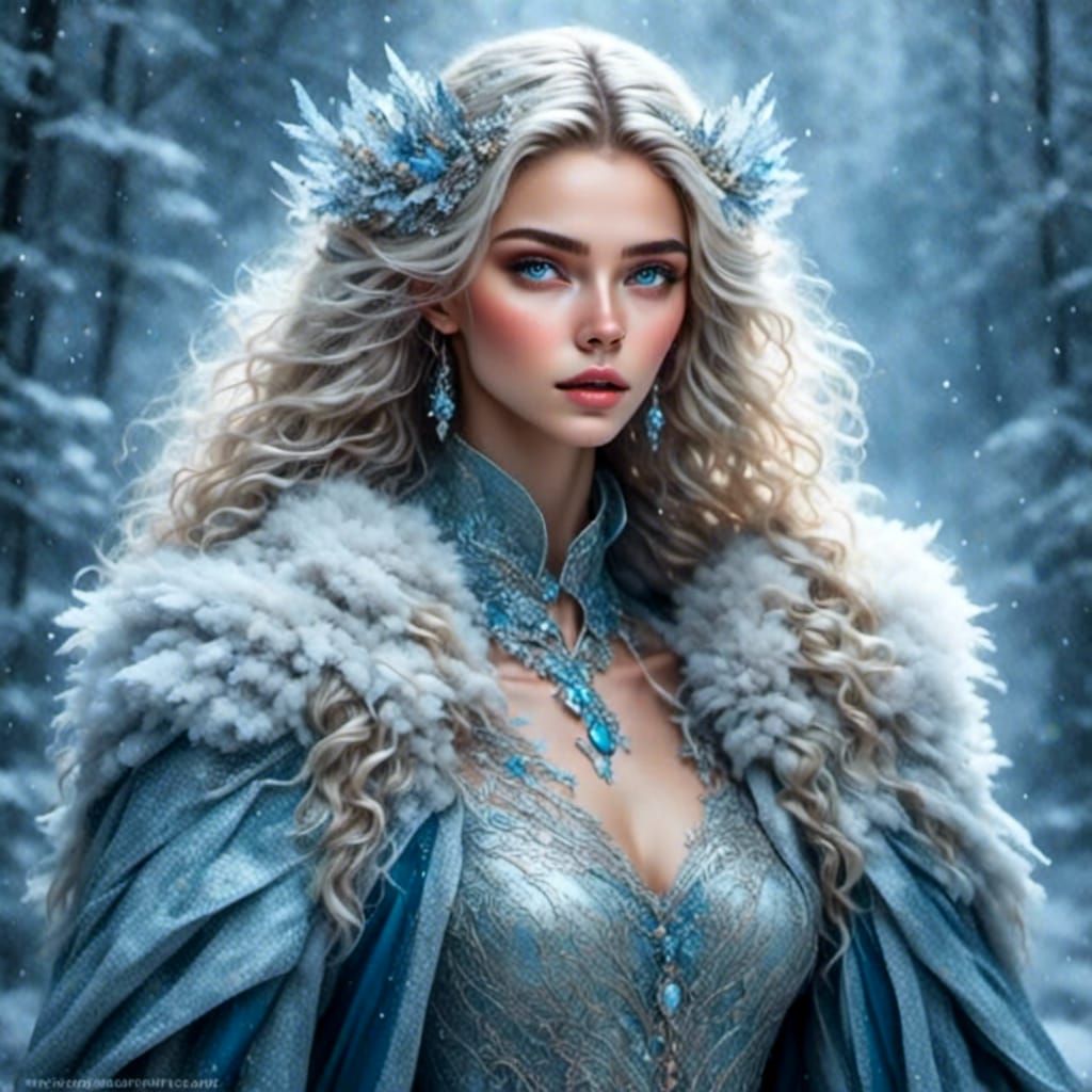 Beautiful Female Mage Casting Frost Magic