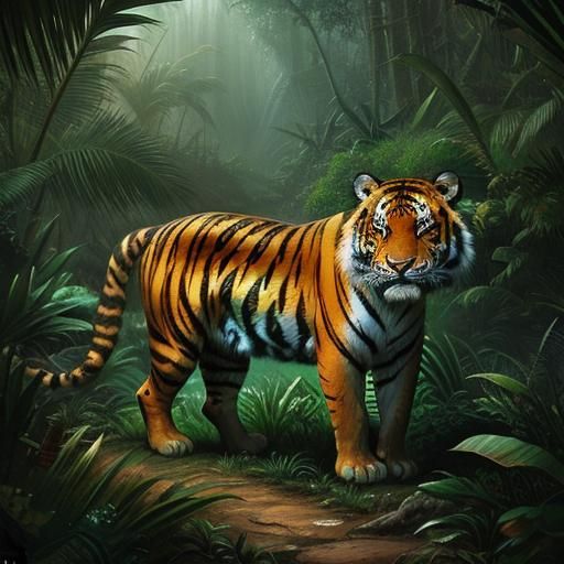 Tiger and Cub in Jungle: Digital Matte Painting