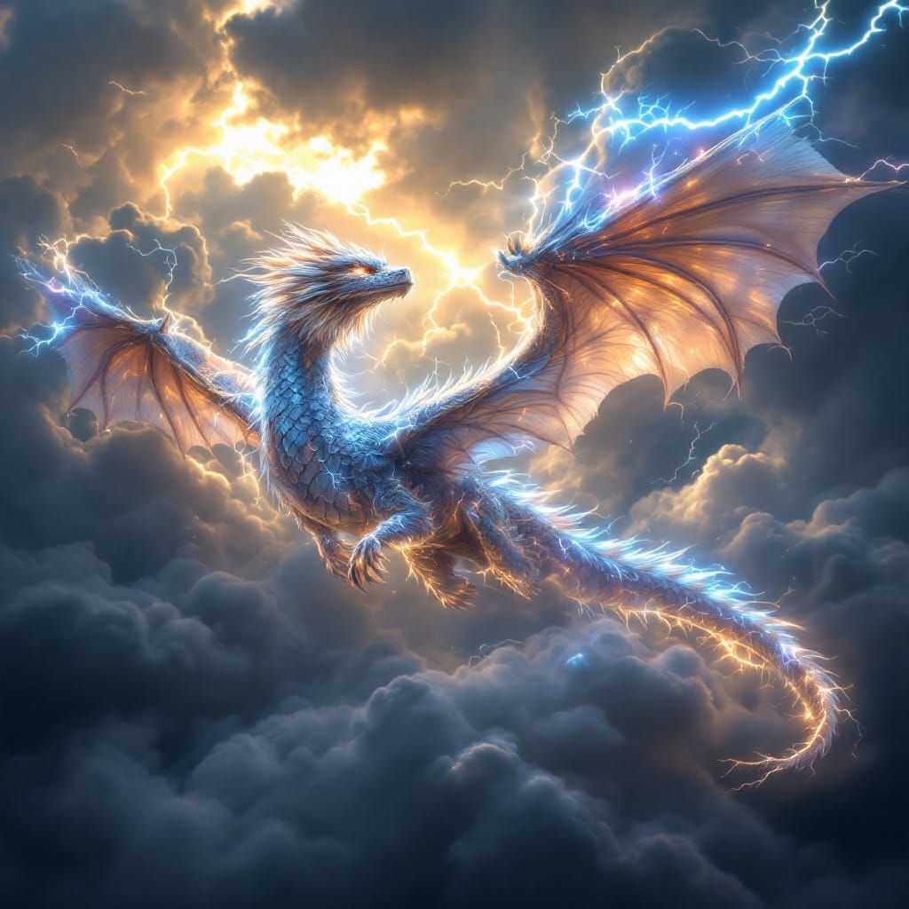 Ethereal Storm-Dragon Soars Through Neon-Lit Skies