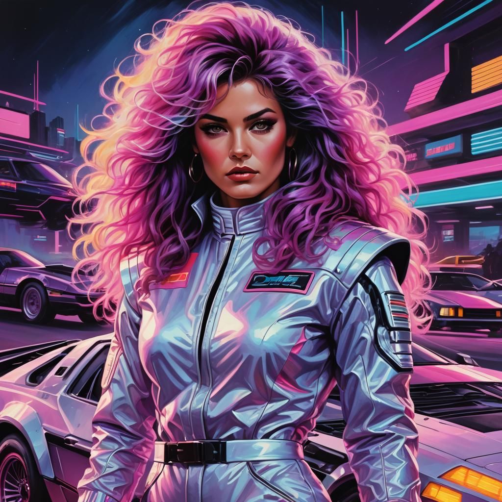 Synthwave Racer in a Neon Retro Landscape