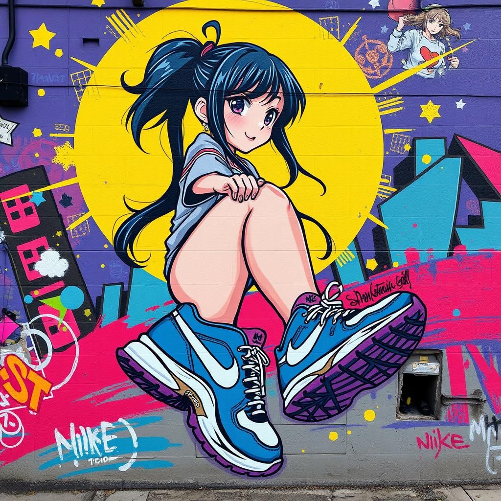 Anime Goddess Street Art Mural in Vibrant Colors