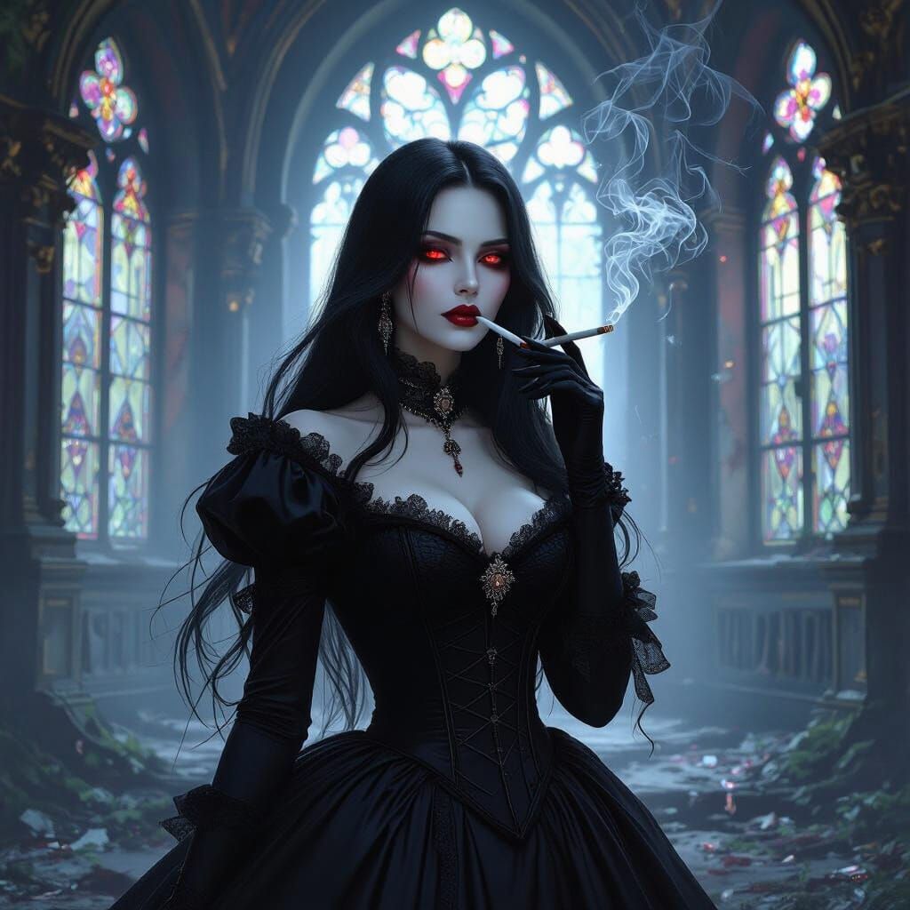 Vampire Woman in Abandoned Ballroom
