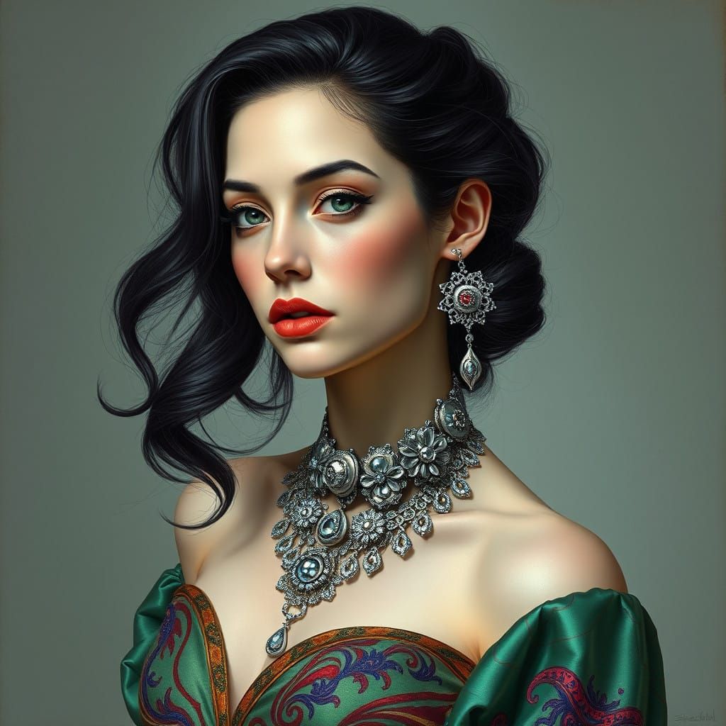 Ethereal Woman in Opulent Gown