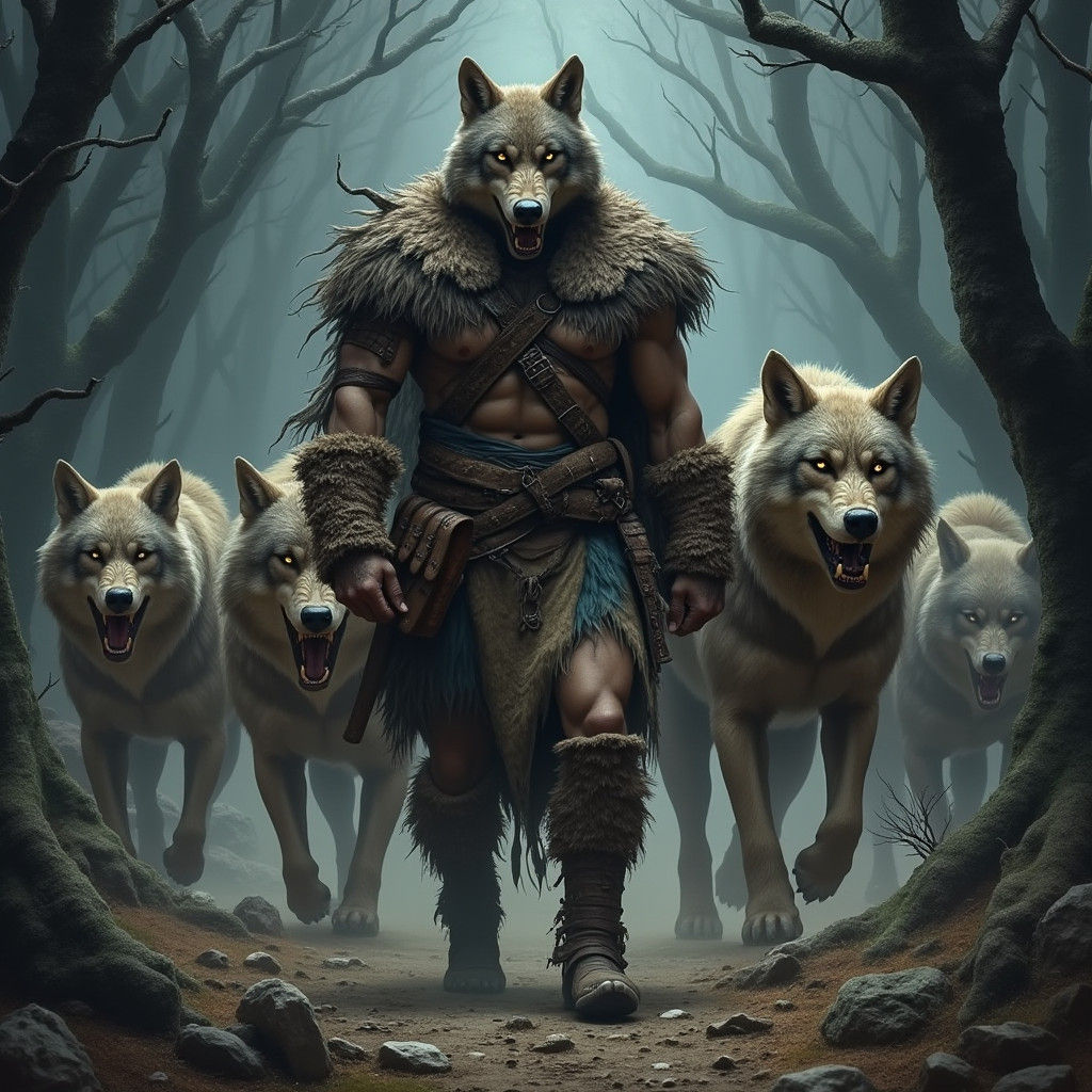 Wolf Warrior Leading Pack into Battle