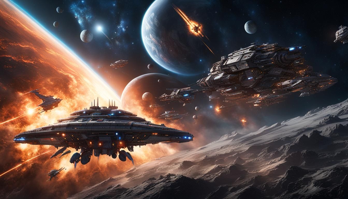 Starships Battle in Deep Space: Matte Painting