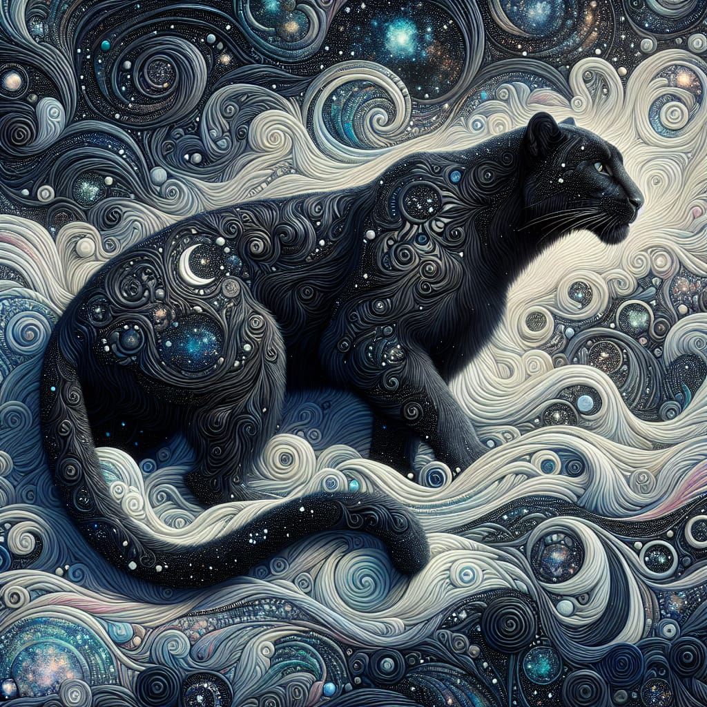 Panther with Klimt Swirls in Winter Colors, 8k