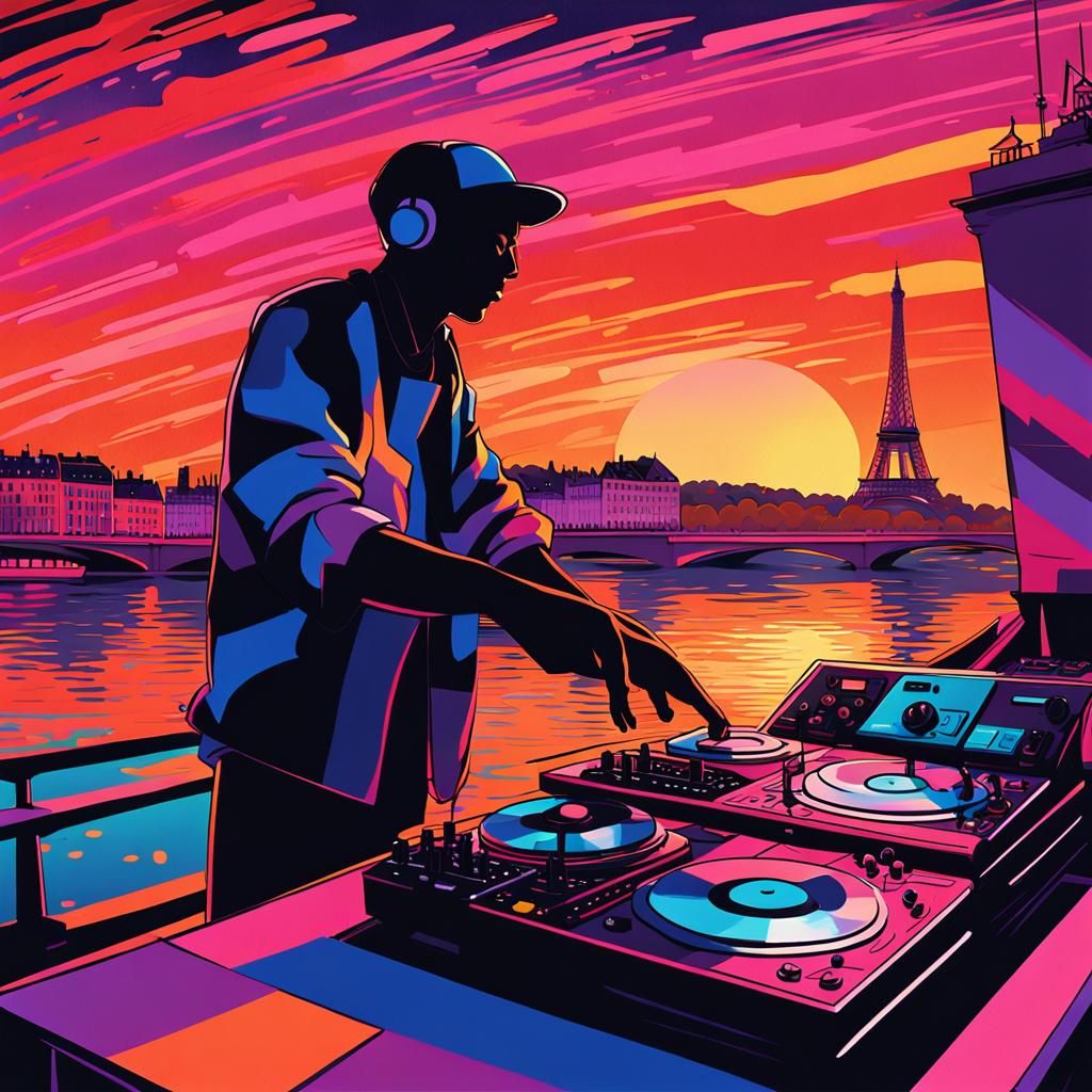 Paris Seine Sunset DJ Performance in Anime Style