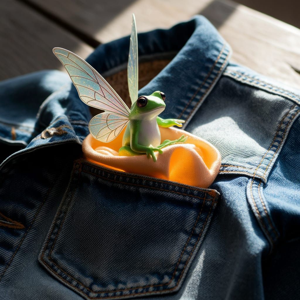 Frog Fairy in Denim Pocket