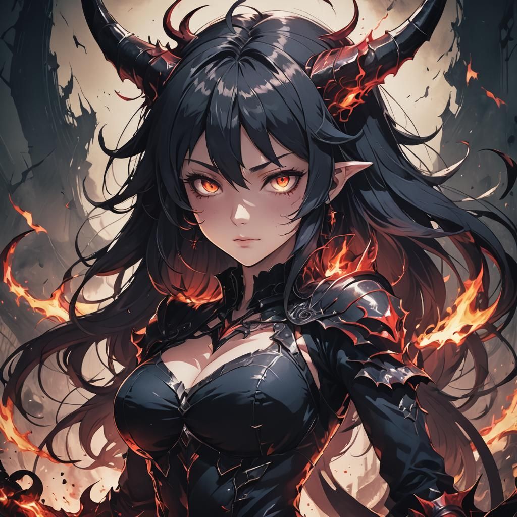 Evil Pretty Woman Demon in Anime Manga Style