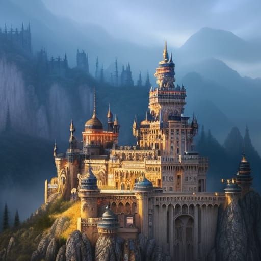 Majestic Castle Sketch in Mountain Landscape