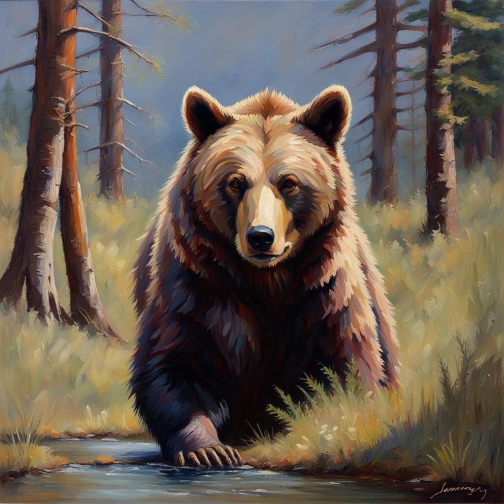 Eared Bear Oil Painting