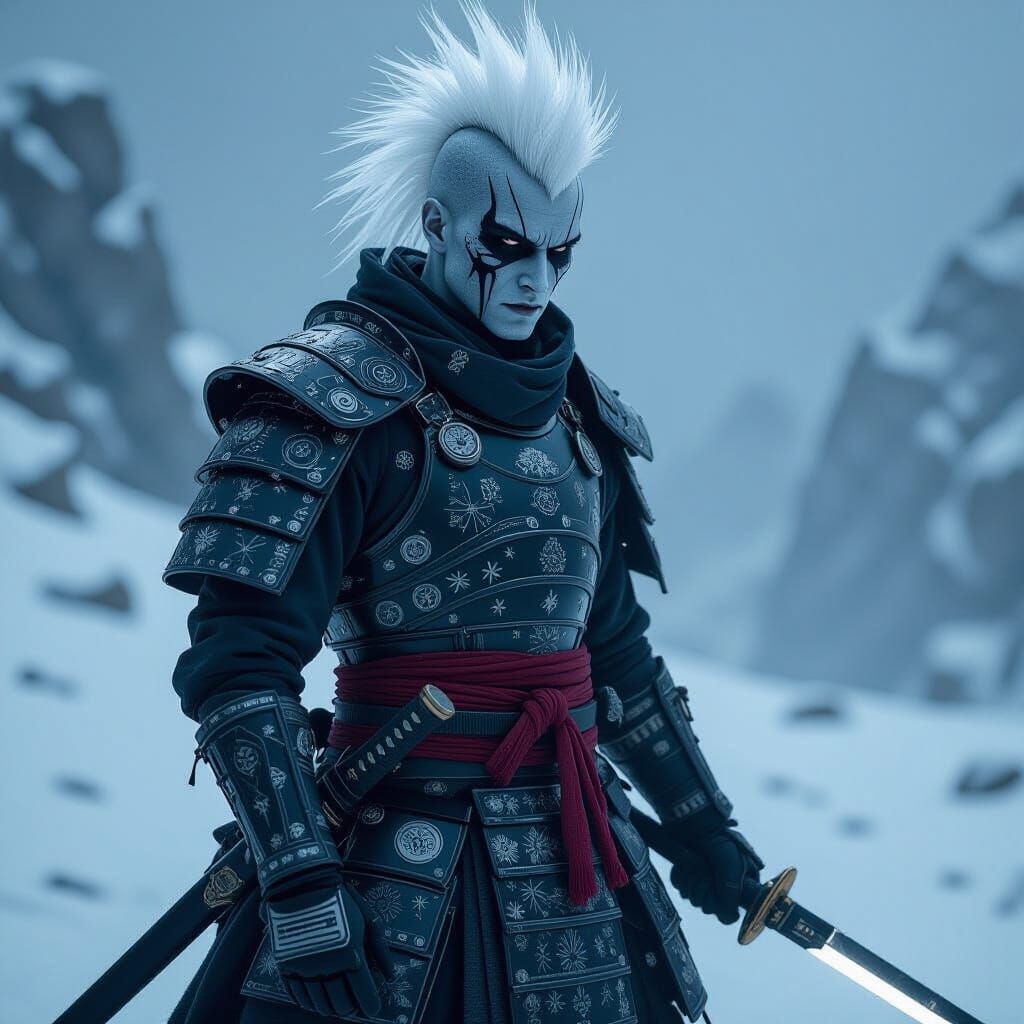 Gaunt Samurai Warrior on Alien Battlefield