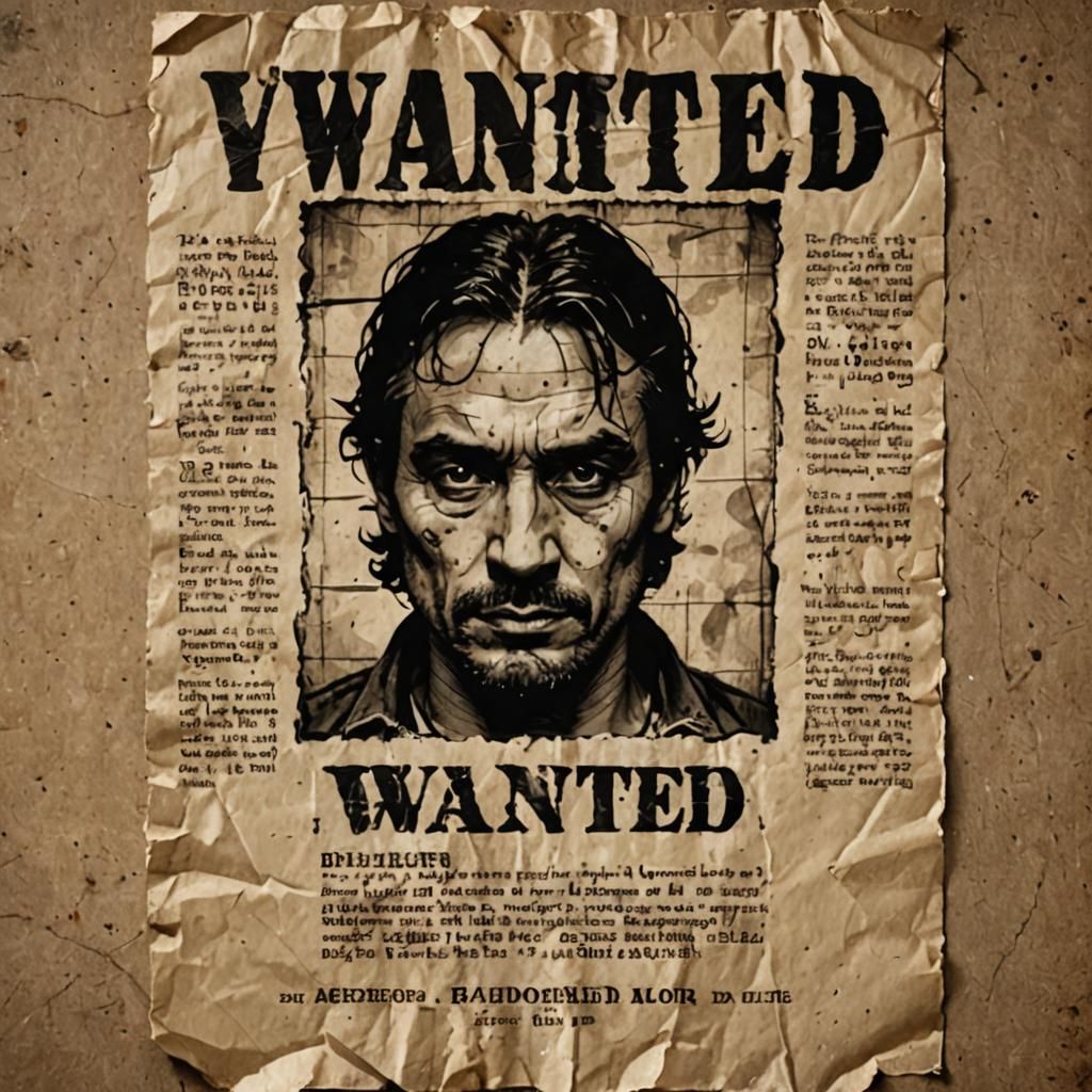 Wanted Poster: Notorious Drug Trafficker in Ink Sketch