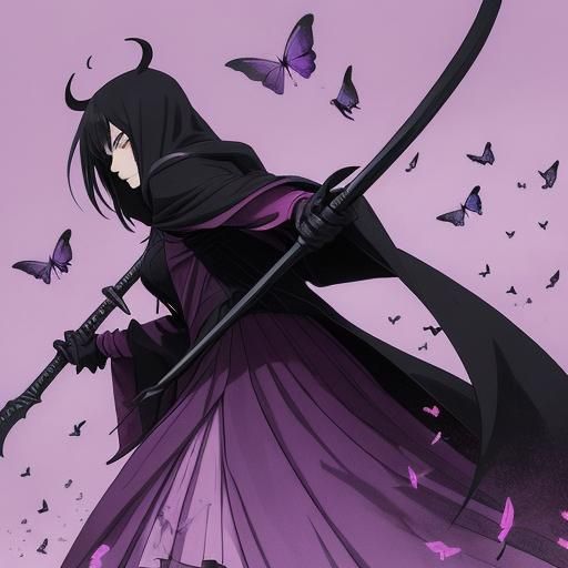 Grim Reaper with Butterflies in Manga Style