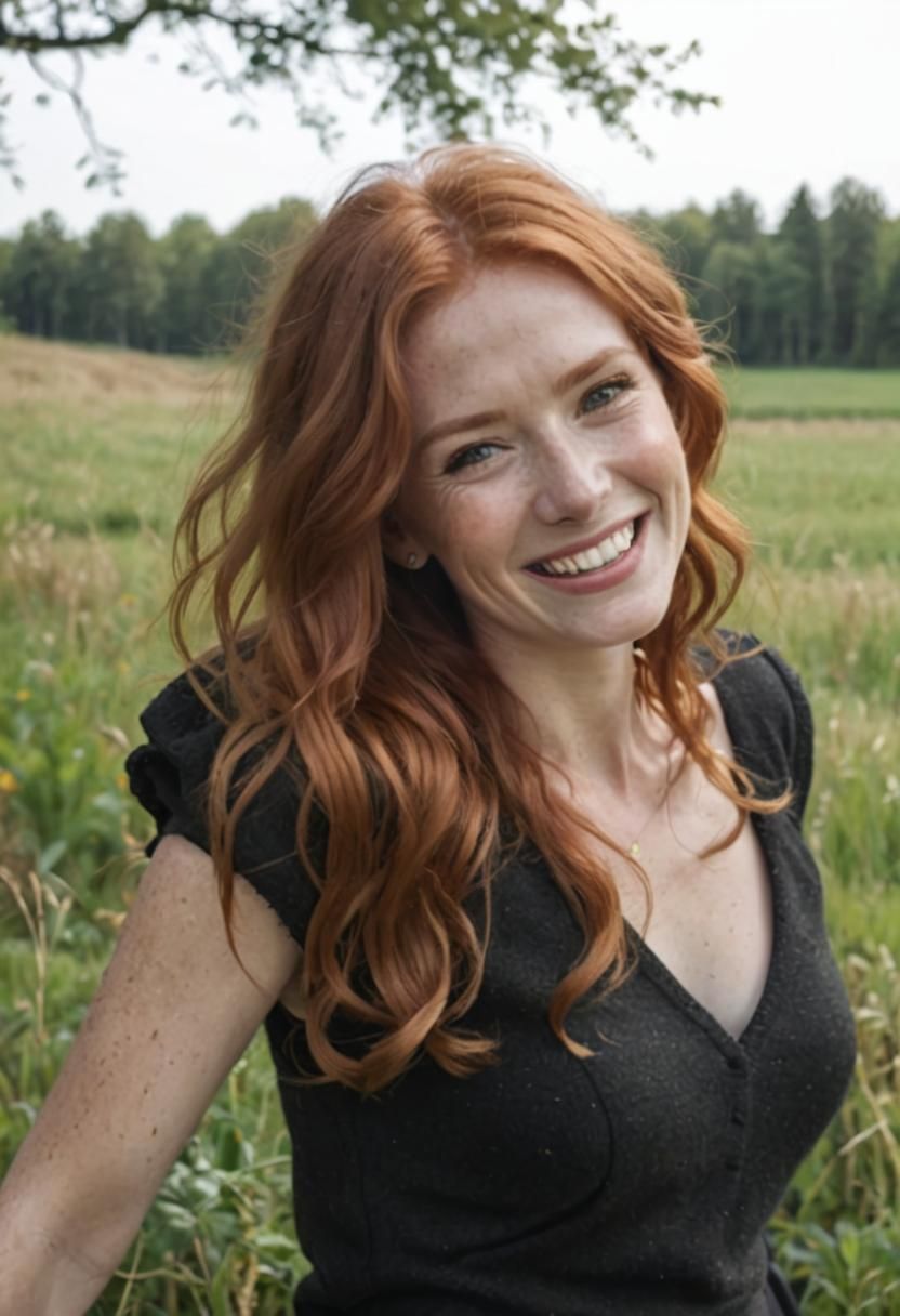 Red Haired Woman Laughs in Nature