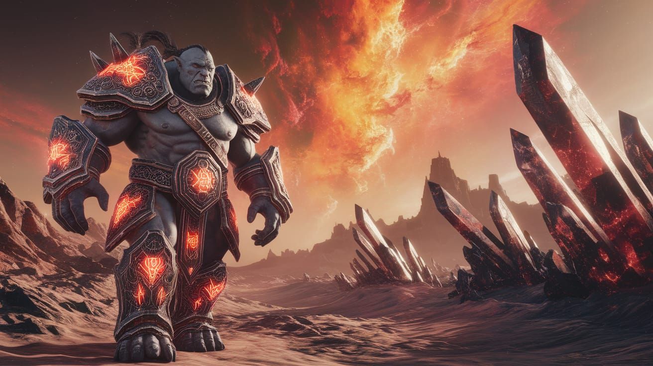 Ancient Orc Warrior on Alien Planet in 8k