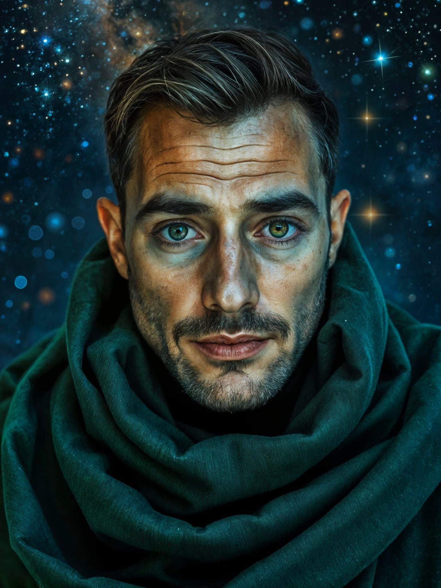 Surreal Hyper-Realistic Portrait with Celestial Eyes