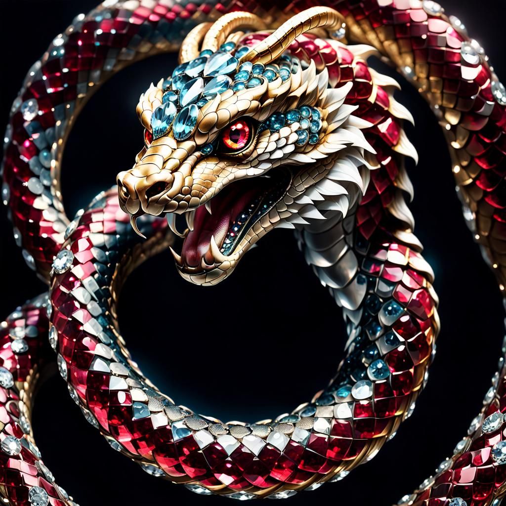 Diamond Serpent: Luxurious Baroque Close-Up Portrait