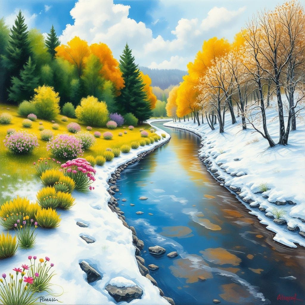 Surreal Seasons Converge Along the Creek