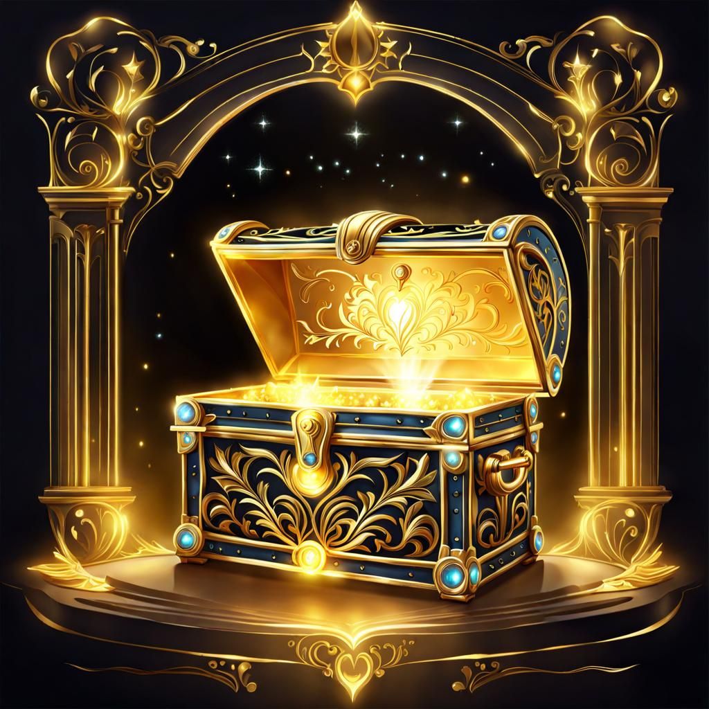 Glowing Magic Chest with Golden Outlines
